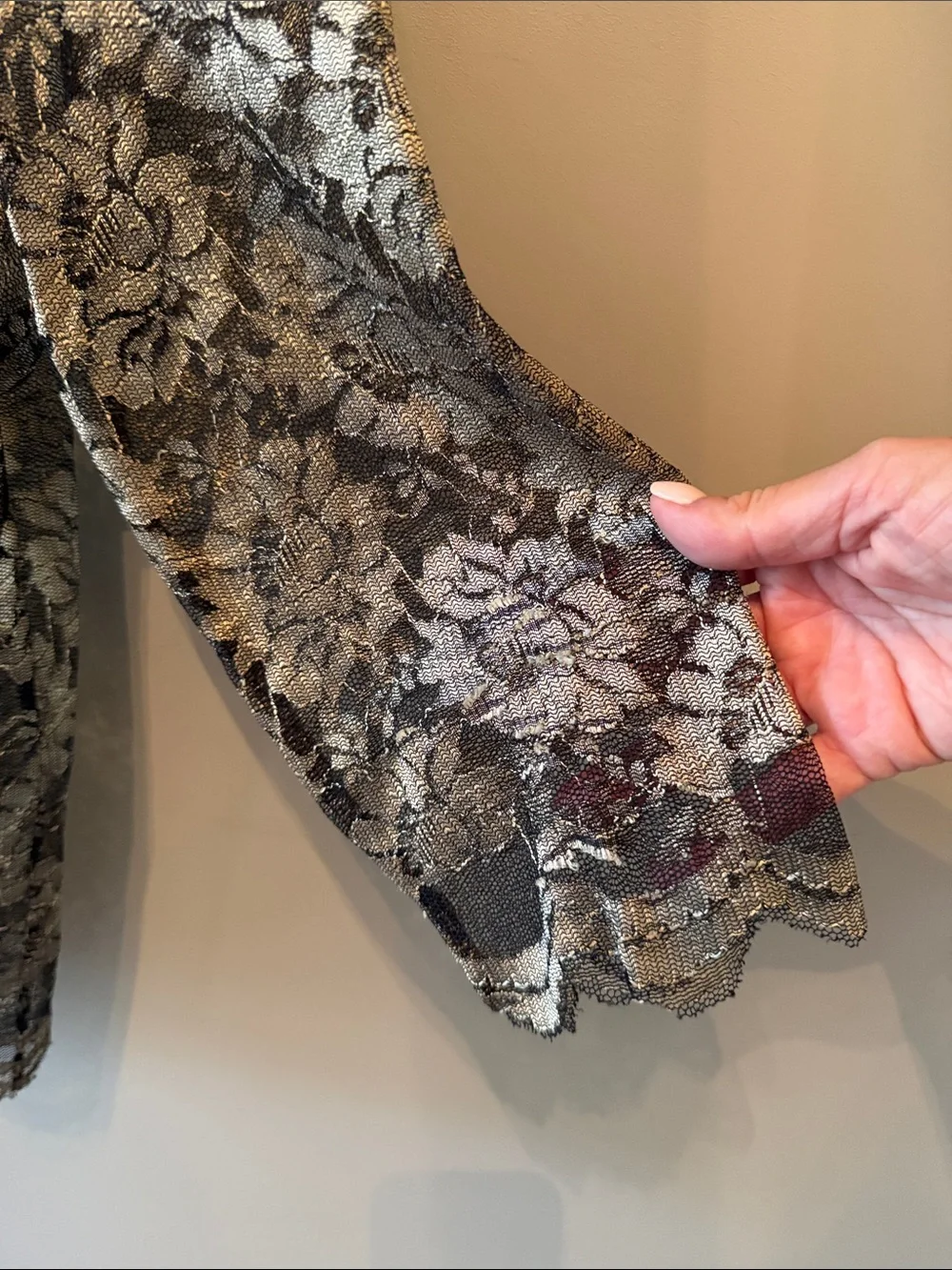 Talbots Black and Gold Floral Lace Sheer Blouse Size 10p